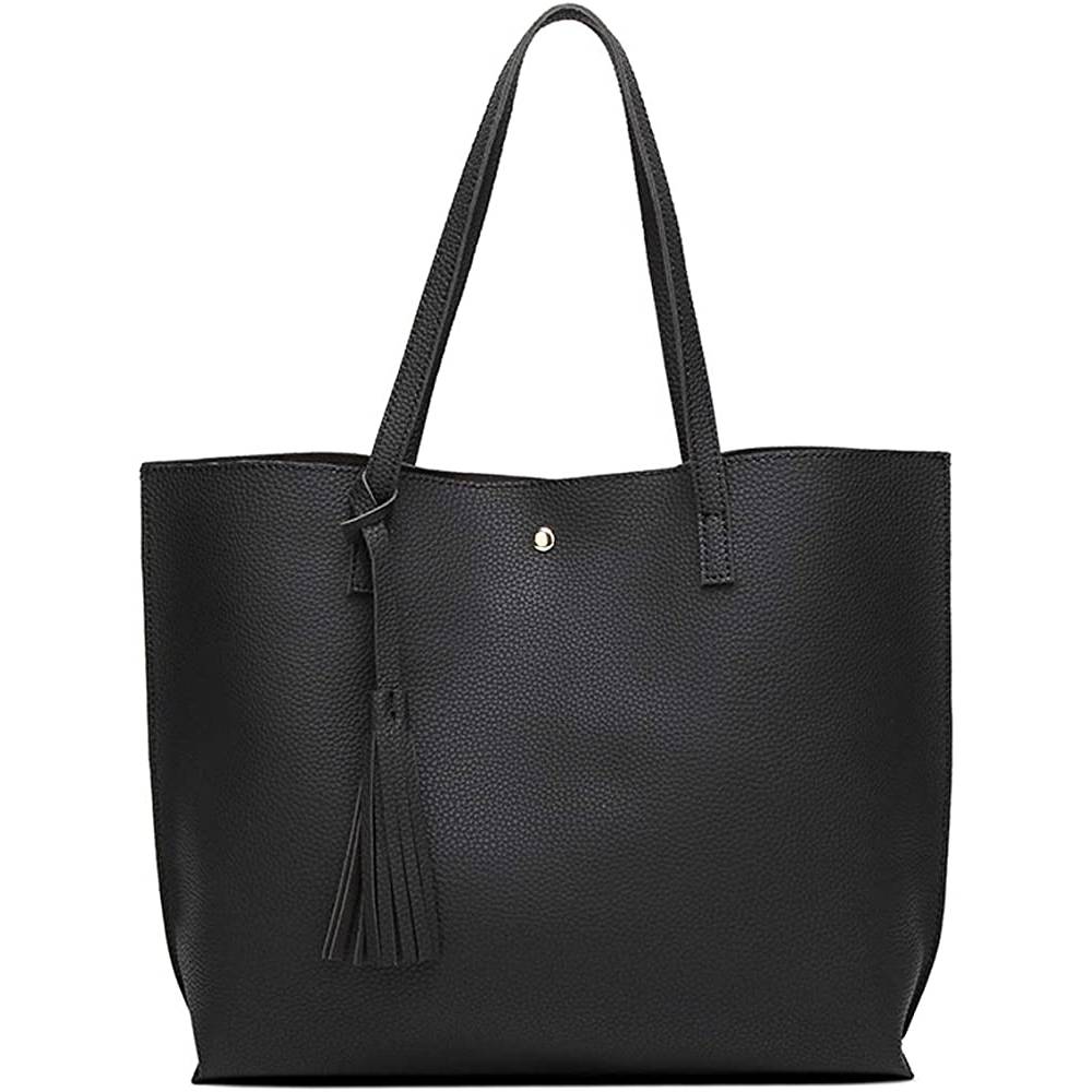 Women's Soft Faux Leather Tote Shoulder Bag from Dreubea, Big Capacity Tassel Handbag - B
