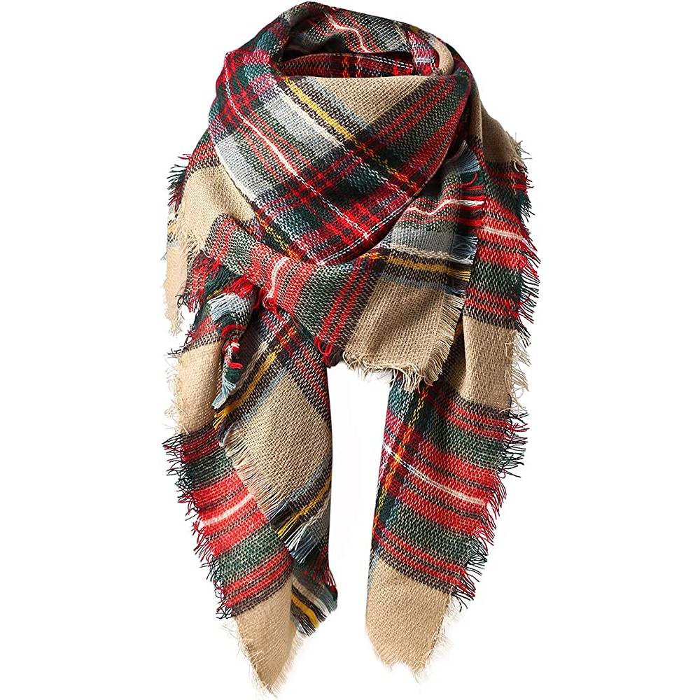 Women's Fall Winter Scarf Classic Tassel Plaid Scarf Warm Soft Chunky Large Blanket Wrap Shawl Scarves | Multiple Colors - CLS