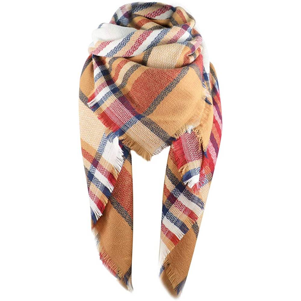 Women's Fall Winter Scarf Classic Tassel Plaid Scarf Warm Soft Chunky Large Blanket Wrap Shawl Scarves | Multiple Colors - REO