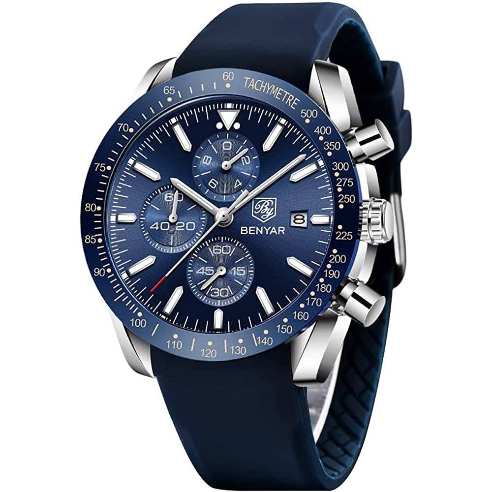 Mens Watches BY BENYAR Chronograph Analog Quartz Movement Stylish Sports Designer Wrist Watch 30M Waterproof Elegant Gift Watch for Men | Multiple Colors - SSBL