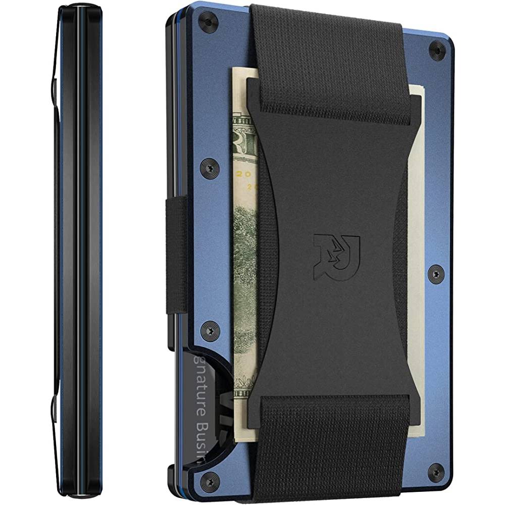 The Ridge Minimalist Slim Wallet For Men - RFID Blocking Front Pocket Credit Card Holder - Aluminum Metal Small Mens Wallets with Cash Strap (Black) | Multiple Colors - NA