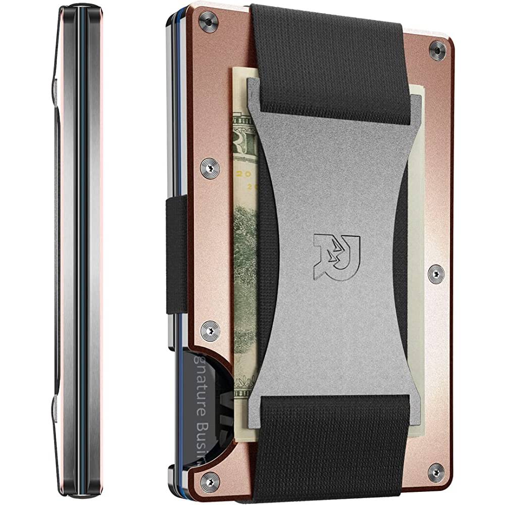 The Ridge Minimalist Slim Wallet For Men - RFID Blocking Front Pocket Credit Card Holder - Aluminum Metal Small Mens Wallets with Cash Strap (Black) | Multiple Colors - ROG