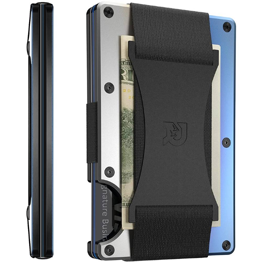 The Ridge Minimalist Slim Wallet For Men - RFID Blocking Front Pocket Credit Card Holder - Aluminum Metal Small Mens Wallets with Cash Strap (Black) | Multiple Colors - BUT
