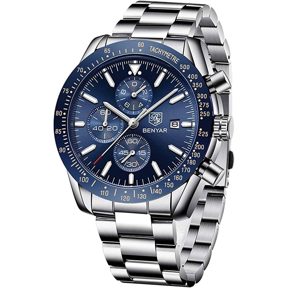 Mens Watches BY BENYAR Chronograph Analog Quartz Movement Stylish Sports Designer Wrist Watch 30M Waterproof Elegant Gift Watch for Men | Multiple Colors - SI