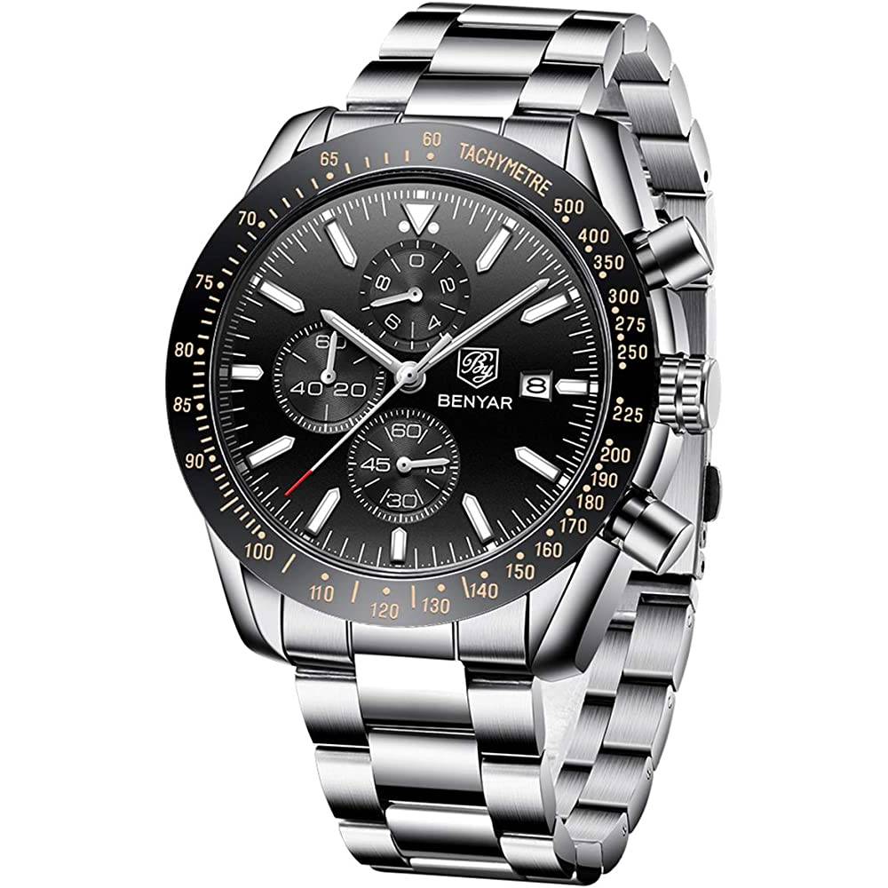Mens Watches BY BENYAR Chronograph Analog Quartz Movement Stylish Sports Designer Wrist Watch 30M Waterproof Elegant Gift Watch for Men | Multiple Colors - SB