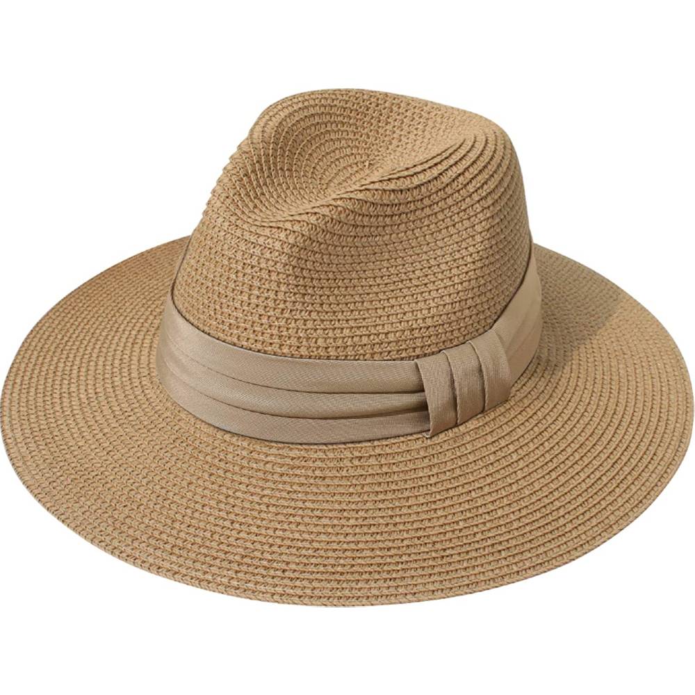 Lanzom Women Wide Brim Straw Panama Roll up Hat Belt Buckle Fedora Beach Sun Hat UPF50+ | Multiple Colors - BBR