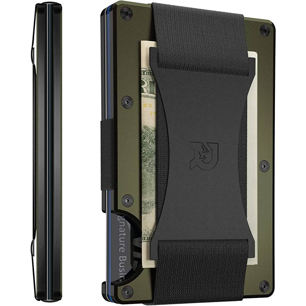 The Ridge Minimalist Slim Wallet For Men - RFID Blocking Front Pocket Credit Card Holder - Aluminum Metal Small Mens Wallets with Cash Strap (Black) | Multiple Colors - MA
