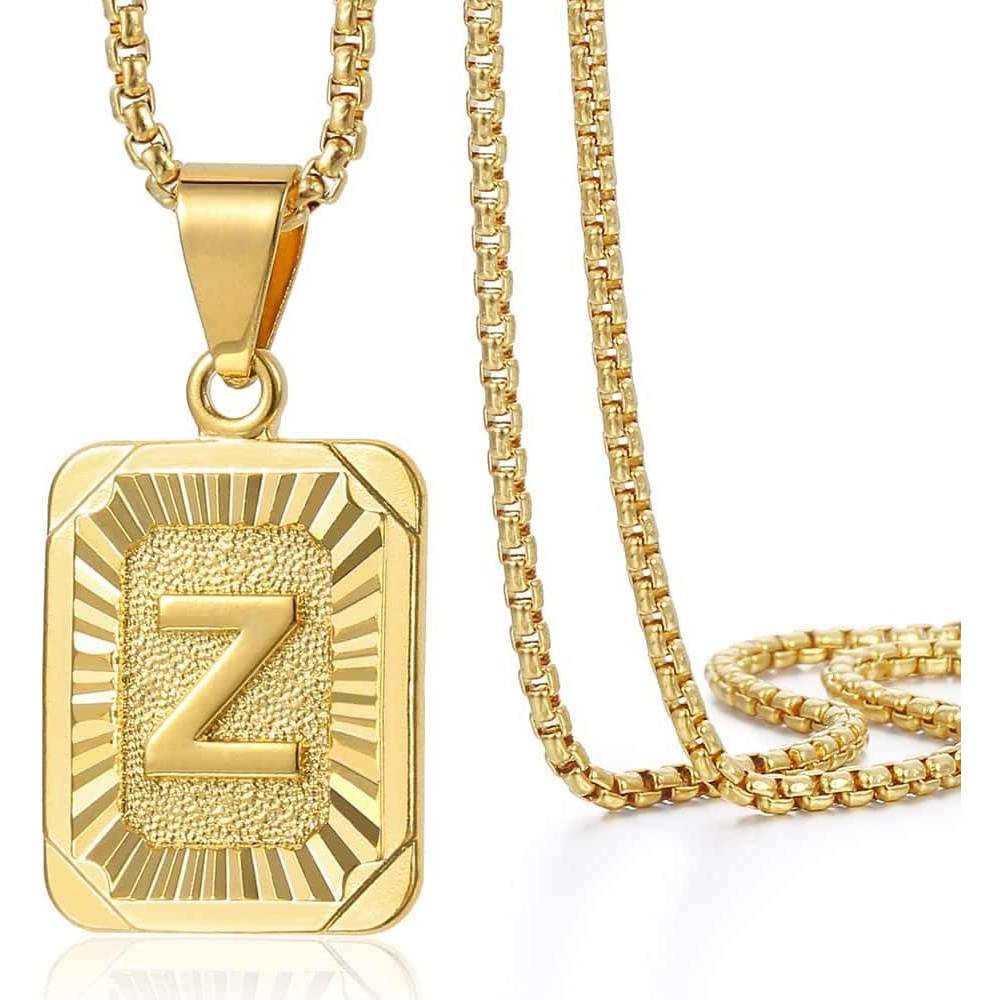 Trendsmax Initial A-Z Letter Pendant Necklace Mens Womens Capital Letter Yellow Gold Plated Stainless Steel Box Chain 22inch | Multiple Styles - Z