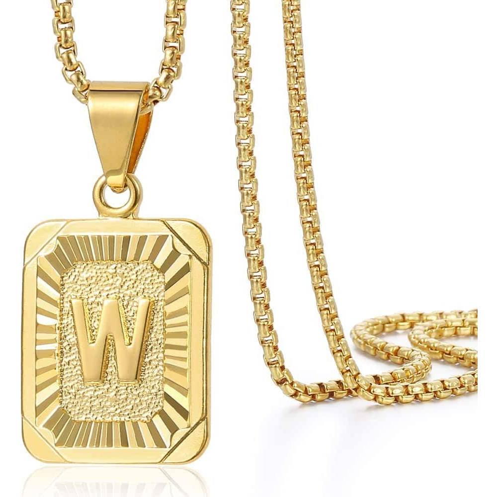 Trendsmax Initial A-Z Letter Pendant Necklace Mens Womens Capital Letter Yellow Gold Plated Stainless Steel Box Chain 22inch | Multiple Styles - W