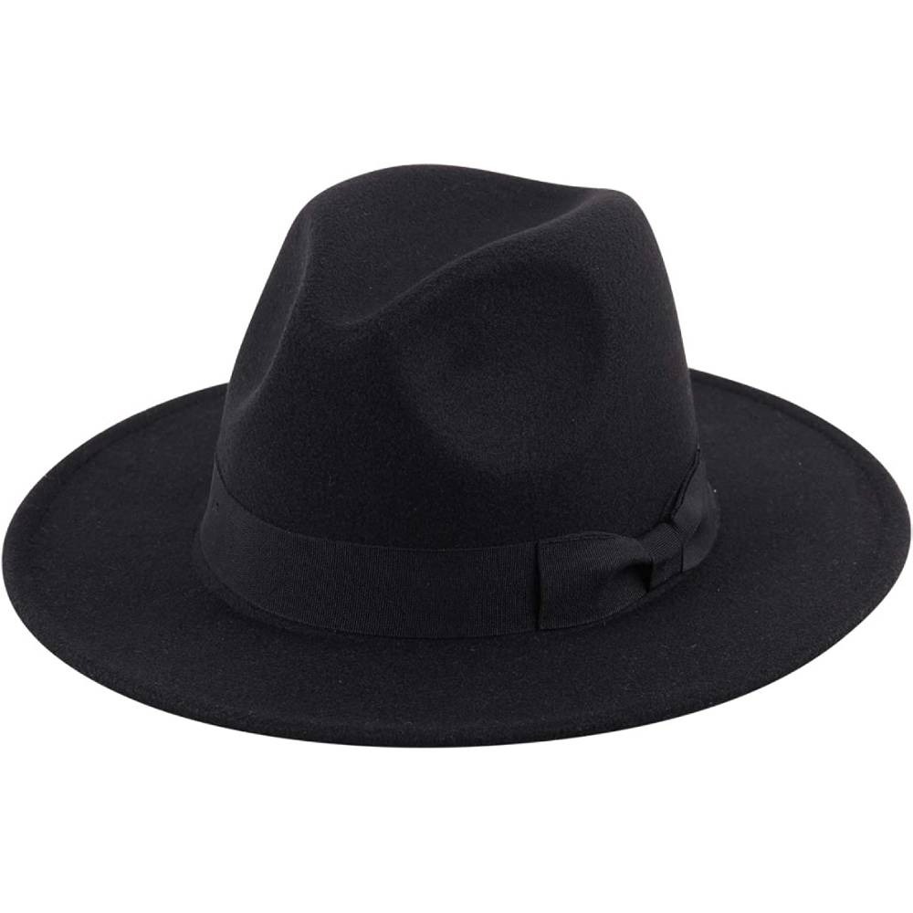 Lanzom Womens Classic Wide Brim Floppy Panama Hat Belt Buckle Wool Fedora Hat | Multiple Colors - ZBBL