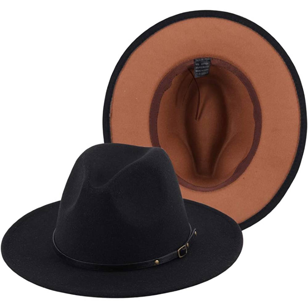 Lanzom Womens Classic Wide Brim Floppy Panama Hat Belt Buckle Wool Fedora Hat | Multiple Colors - BKH