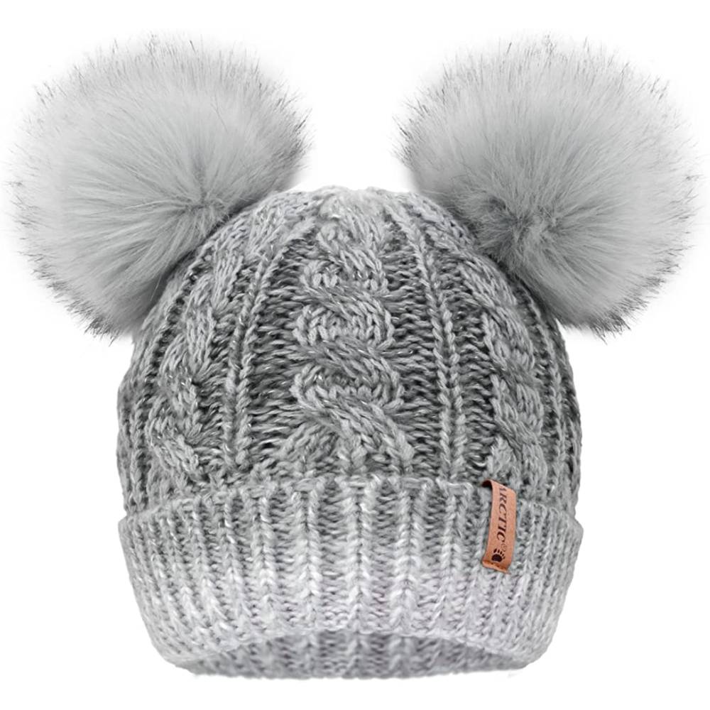 Arctic Paw Pom Pom Beanie Cable Knit Fleece Lined Winter Beanie Women Hat | Multiple Colors - GS