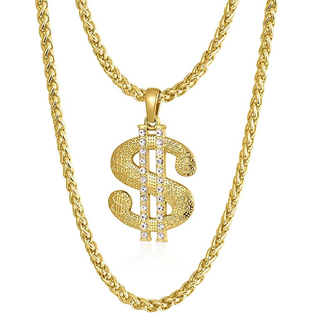 Gold Chain for Men with Dollar Sign Pendant Necklace | Multiple Colors - SBLE