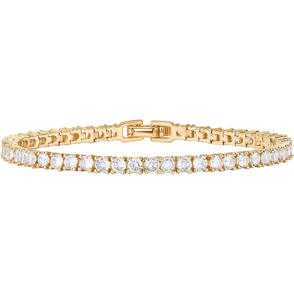 PAVOI 14K Gold Plated 3mm Cubic Zirconia Classic Tennis Bracelet | Gold Bracelets for Women | Size 6.5-7.5 Inch | Multiple Colors and Sizes - YP