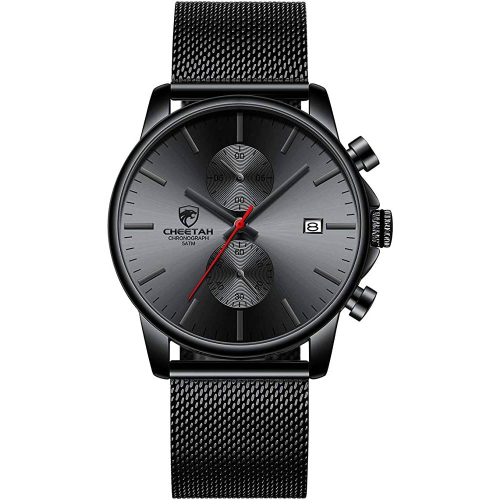 GOLDEN HOUR Mens Watch Fashion Sleek Minimalist Quartz Analog Mesh Stainless Steel Waterproof Chronograph Watches for Men with Auto Date - R