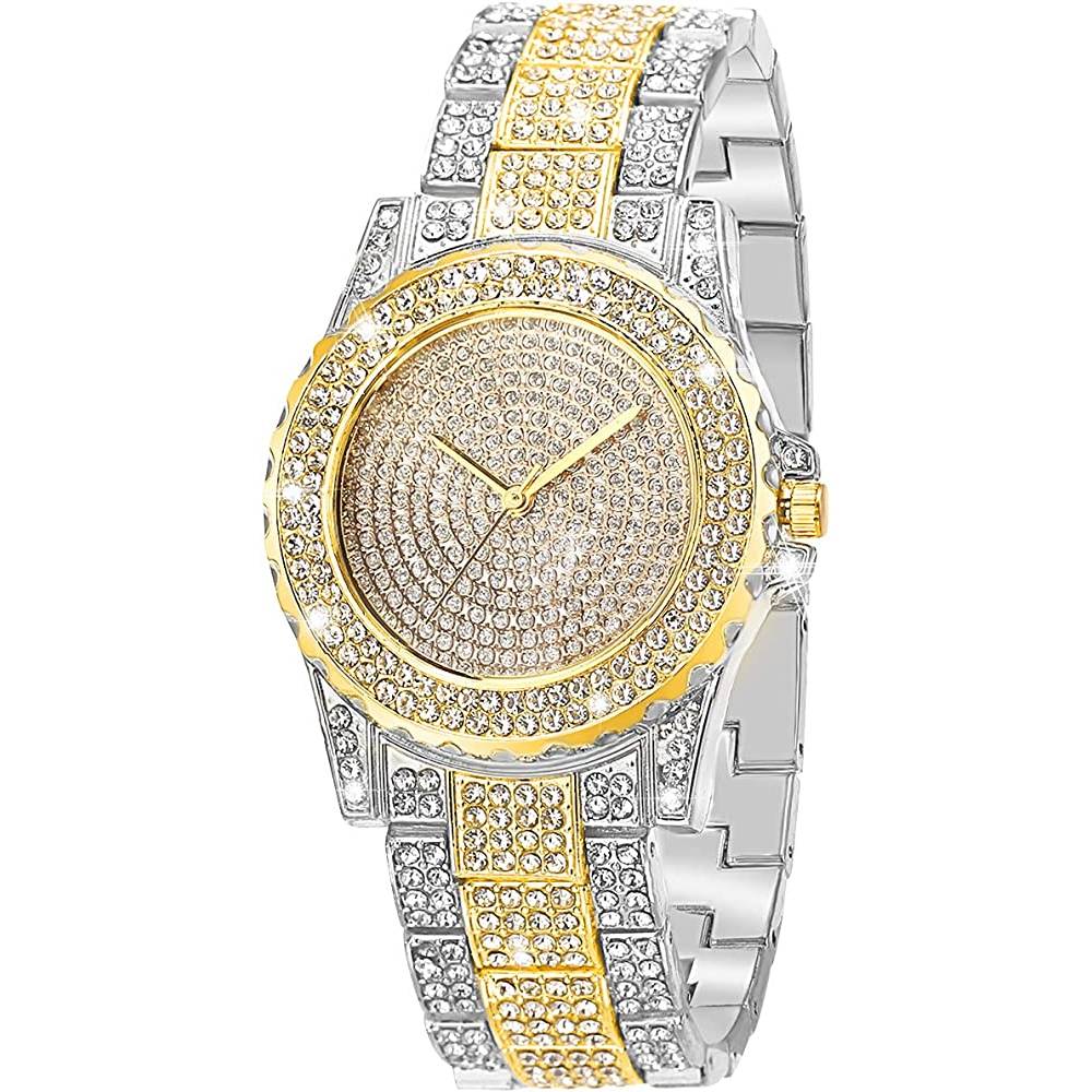 ManChDa Luxury Ladies Watch Iced Out Watch with Quartz Movement Crystal Rhinestone Diamond Watches for Women Stainless Steel Wristwatch Full Diamonds - MG