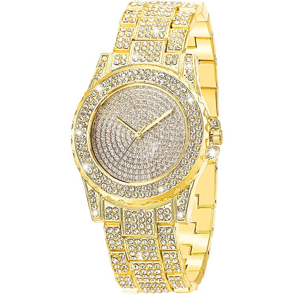 ManChDa Luxury Ladies Watch Iced Out Watch with Quartz Movement Crystal Rhinestone Diamond Watches for Women Stainless Steel Wristwatch Full Diamonds - G