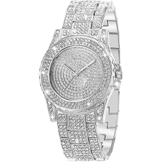 ManChDa Luxury Ladies Watch Iced Out Watch with Quartz Movement Crystal Rhinestone Diamond Watches for Women Stainless Steel Wristwatch Full Diamonds - S