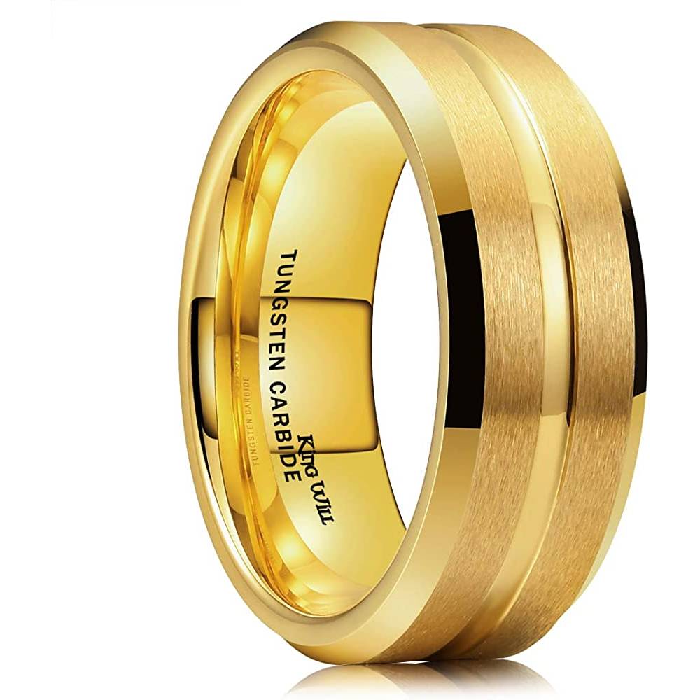 King Will Classic 8mm Tungsten Carbide Wedding Band Ring for Men Grooved Center Comfort Fit Black/Silver/Gold/Blue | Multiple Colors - G