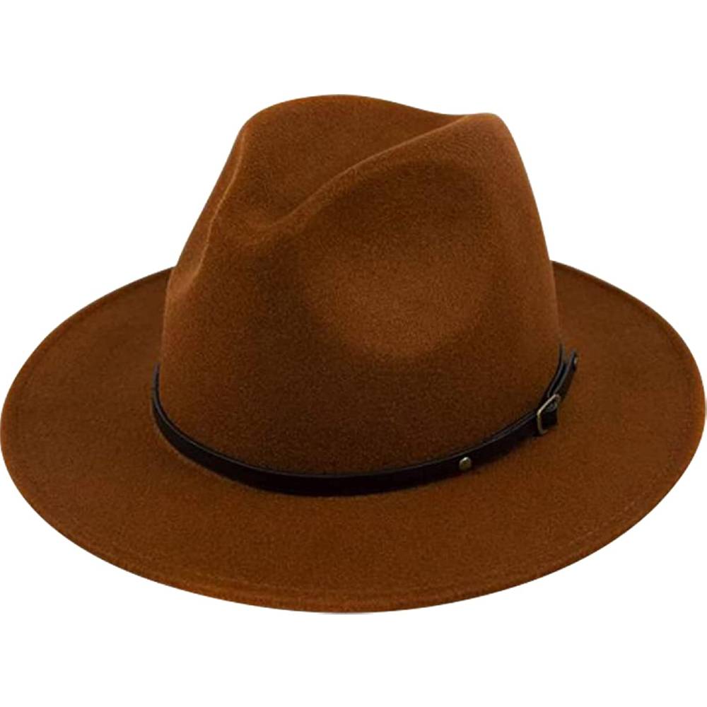 Lanzom Womens Classic Wide Brim Floppy Panama Hat Belt Buckle Wool Fedora Hat | Multiple Colors - ZCO