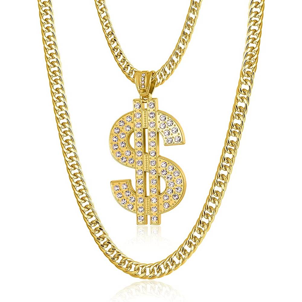 Gold Chain for Men with Dollar Sign Pendant Necklace | Multiple Colors - STL