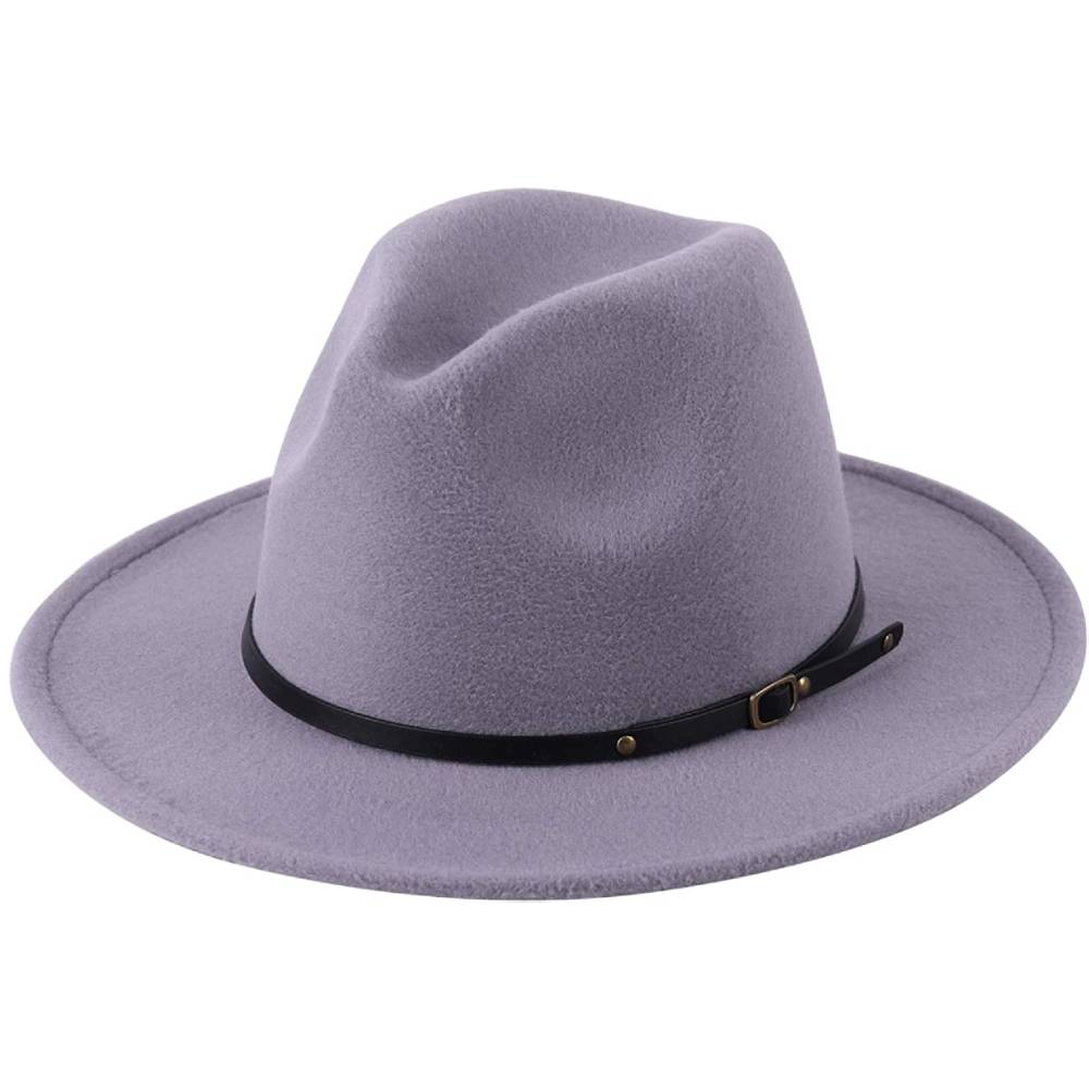 Lanzom Womens Classic Wide Brim Floppy Panama Hat Belt Buckle Wool Fedora Hat | Multiple Colors - LGE