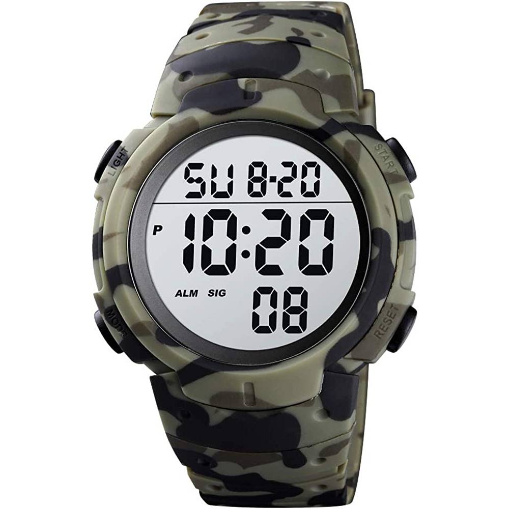 Mens Digital Sports Watch LED Screen Large Face Military Watches for Men Waterproof Casual Luminous Stopwatch Alarm Simple Army Watch - GRC