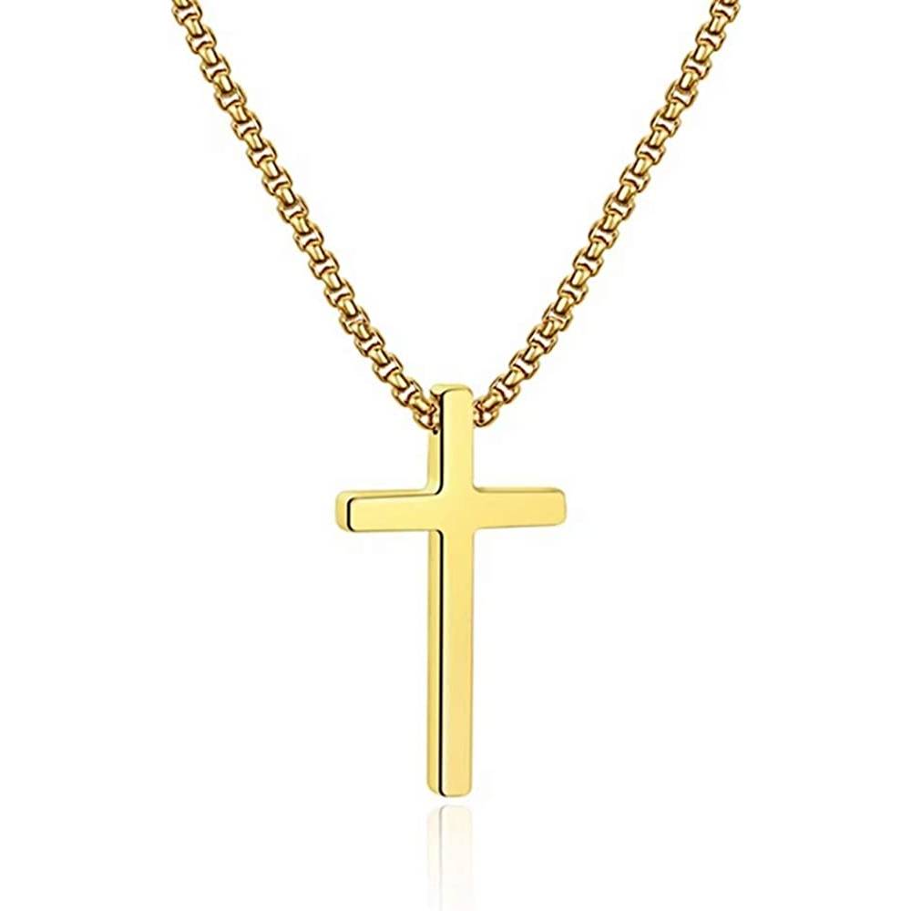 IEFSHINY Cross Necklace for Men, Stainless Steel Cross Pendant Necklaces for Men Pendant Chain 16-30 Inches Chain Gold Silver Black Cross Necklace | Multiple Colors - GCP