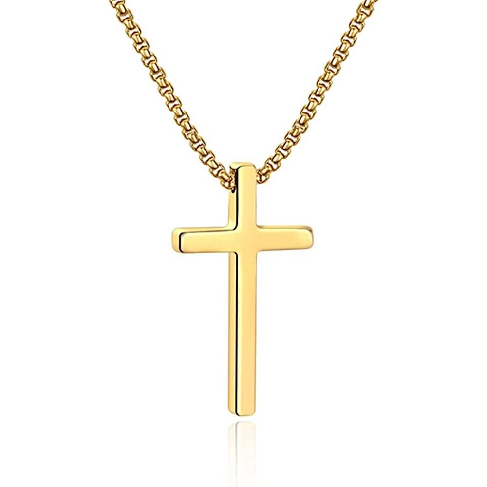 IEFSHINY Cross Necklace for Men, Stainless Steel Cross Pendant Necklaces for Men Pendant Chain 16-30 Inches Chain Gold Silver Black Cross Necklace | Multiple Colors - GCP