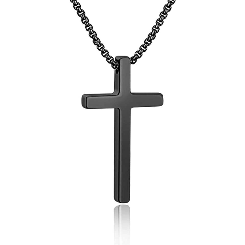 IEFSHINY Cross Necklace for Men, Stainless Steel Cross Pendant Necklaces for Men Pendant Chain 16-30 Inches Chain Gold Silver Black Cross Necklace | Multiple Colors - BCP