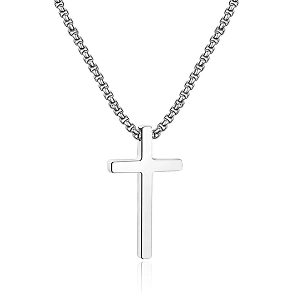 IEFSHINY Cross Necklace for Men, Stainless Steel Cross Pendant Necklaces for Men Pendant Chain 16-30 Inches Chain Gold Silver Black Cross Necklace | Multiple Colors - SLCP