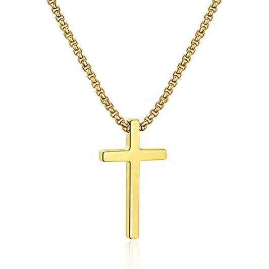 M MOOHAM Cross Necklace for Men, Silver Black Gold Stainless Steel Plain Cross Pendant Necklace for Men Box Chain 16-30 Inch | Multiple Colors and Sizes - GCP