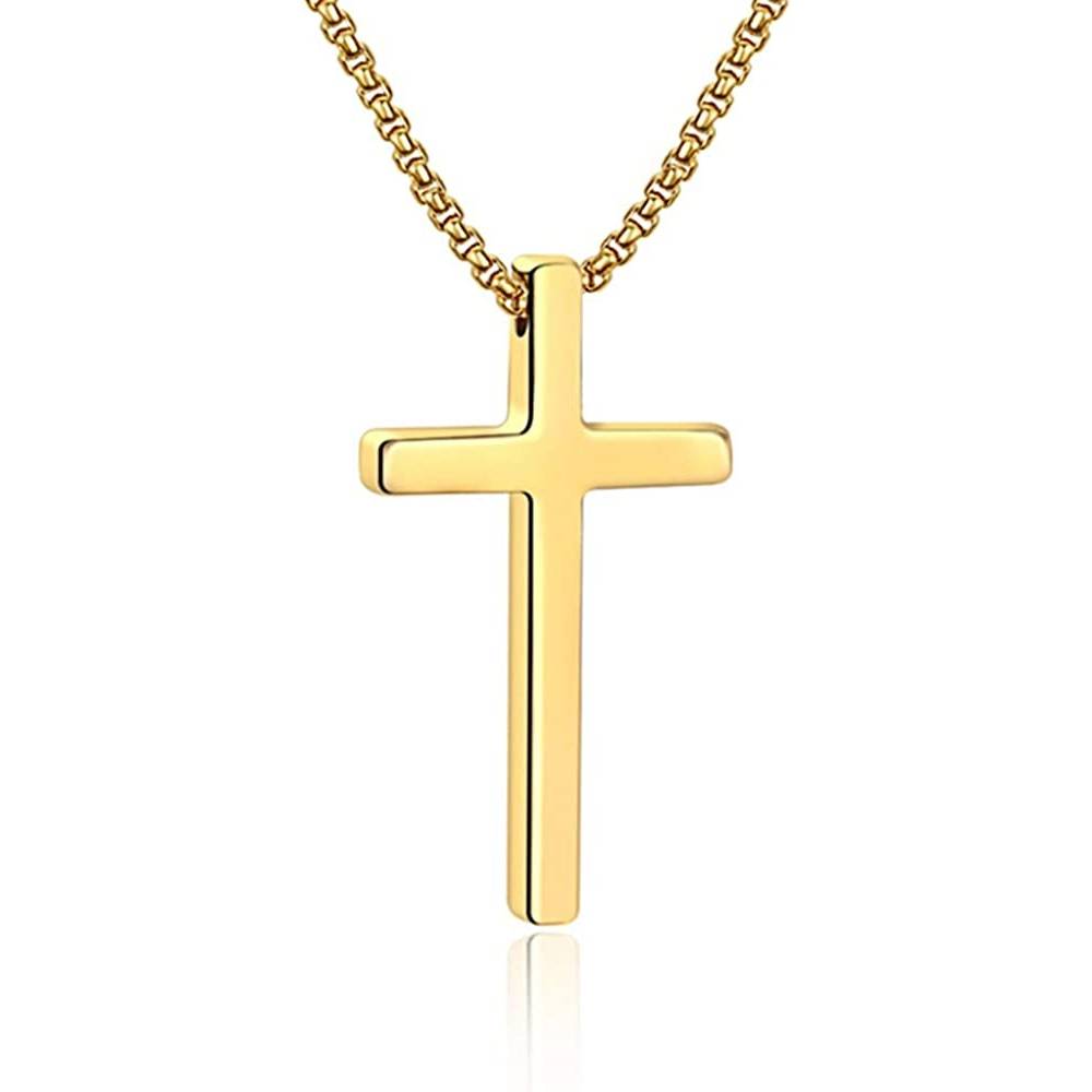 IEFSHINY Cross Necklace for Men, Stainless Steel Cross Pendant Necklaces for Men Pendant Chain 16-30 Inches Chain Gold Silver Black Cross Necklace | Multiple Colors - GCP