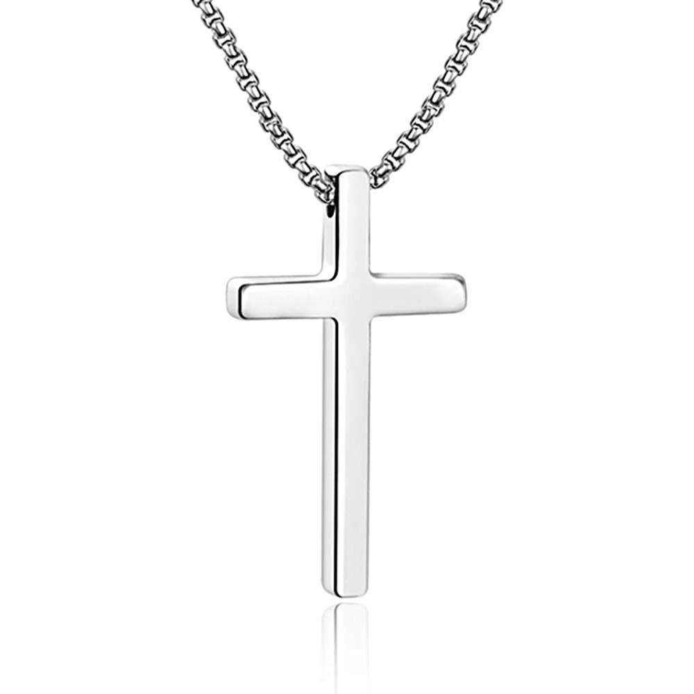 IEFSHINY Cross Necklace for Men, Stainless Steel Cross Pendant Necklaces for Men Pendant Chain 16-30 Inches Chain Gold Silver Black Cross Necklace | Multiple Colors - SCPE