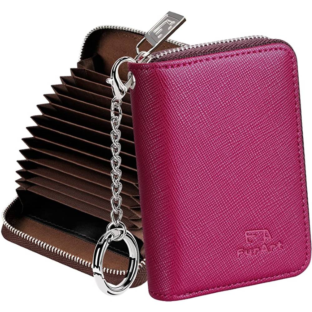 FurArt Credit Card Wallet, Zipper Card Cases Holder for Men Women, RFID Blocking, Keychain Wallet, Compact Size | Multiple Colors - BU