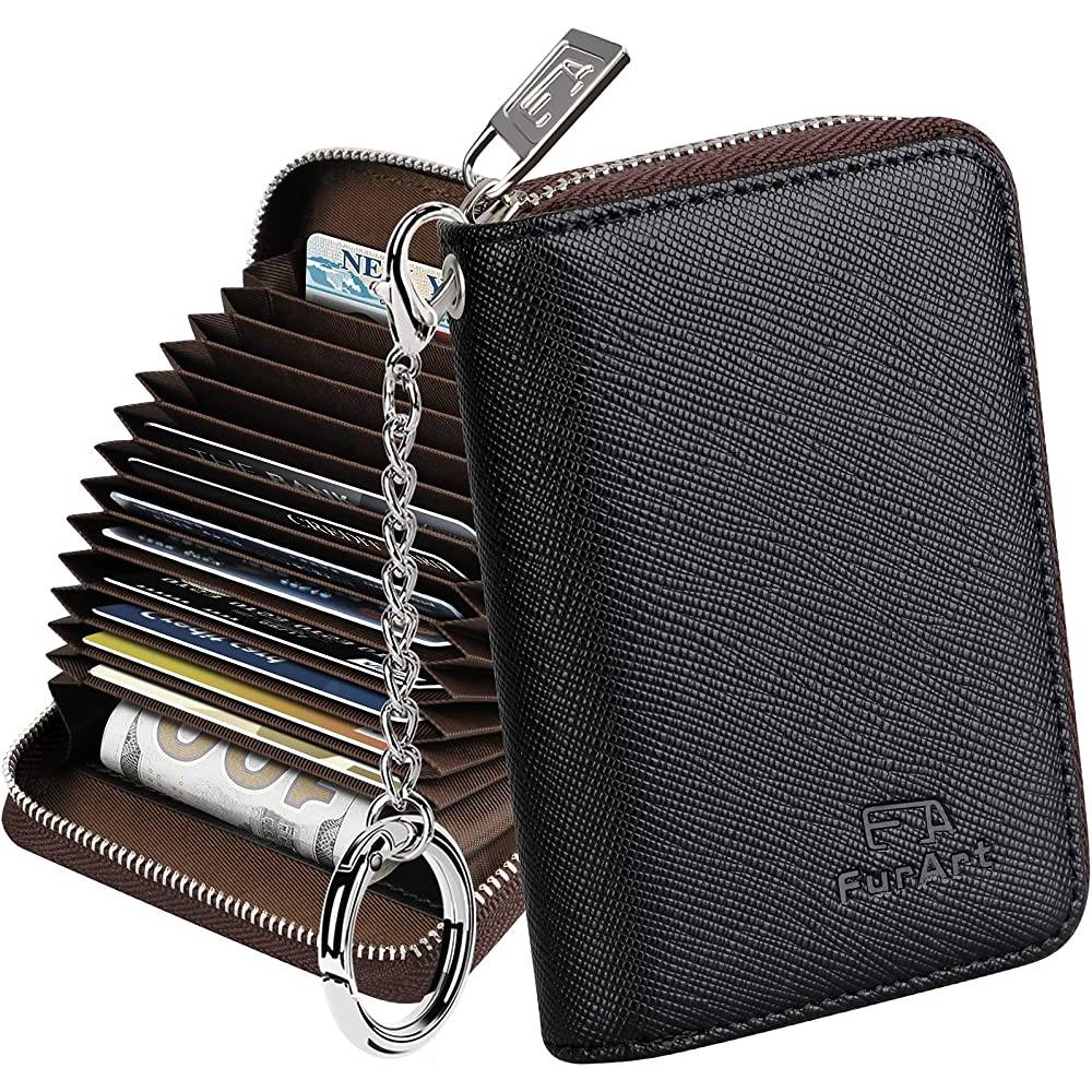 FurArt Credit Card Wallet, Zipper Card Cases Holder for Men Women, RFID Blocking, Keychain Wallet, Compact Size | Multiple Colors - BL