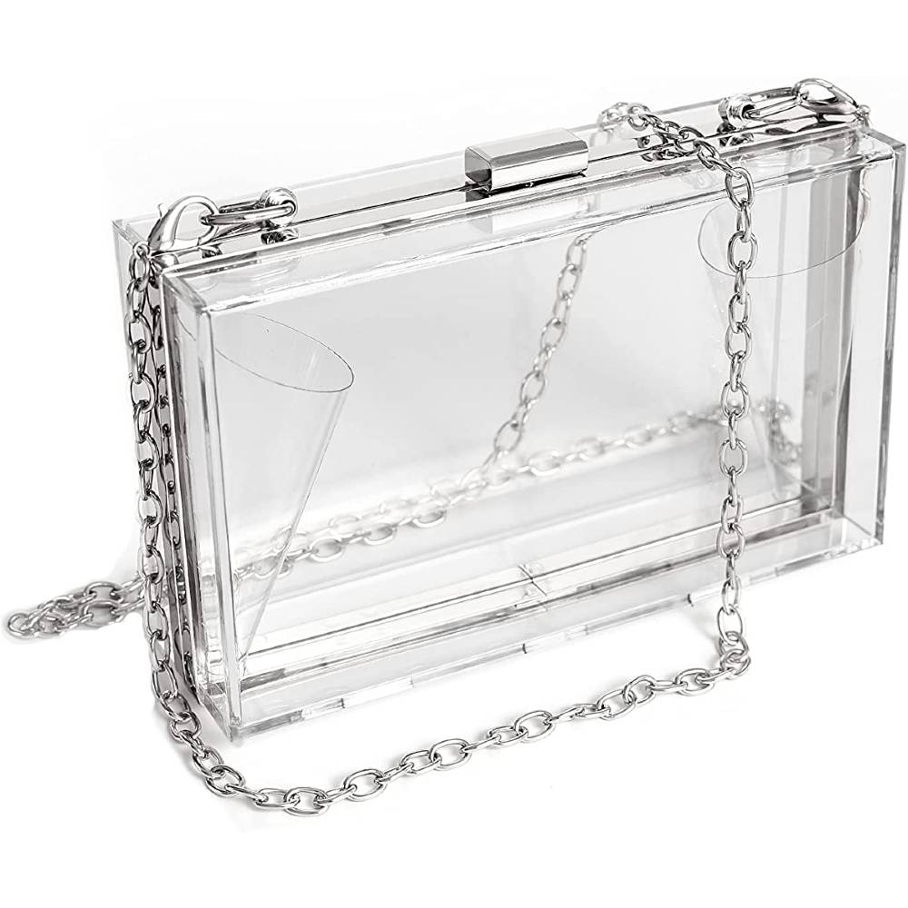 WJCD Women Clear Purse Acrylic Clear Clutch Bag, Shoulder Handbag With Removable Gold Chain Strap | Multiple Colors - SL