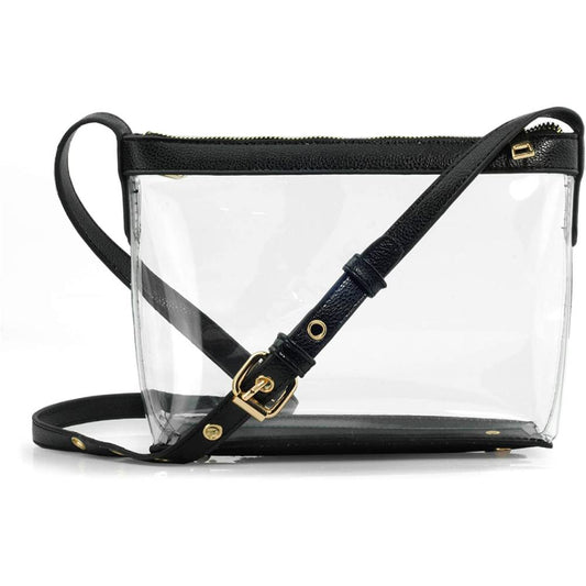 Clear Zipper Cross Body Bag with Vegan Leather Trim | Multiple Colors - B