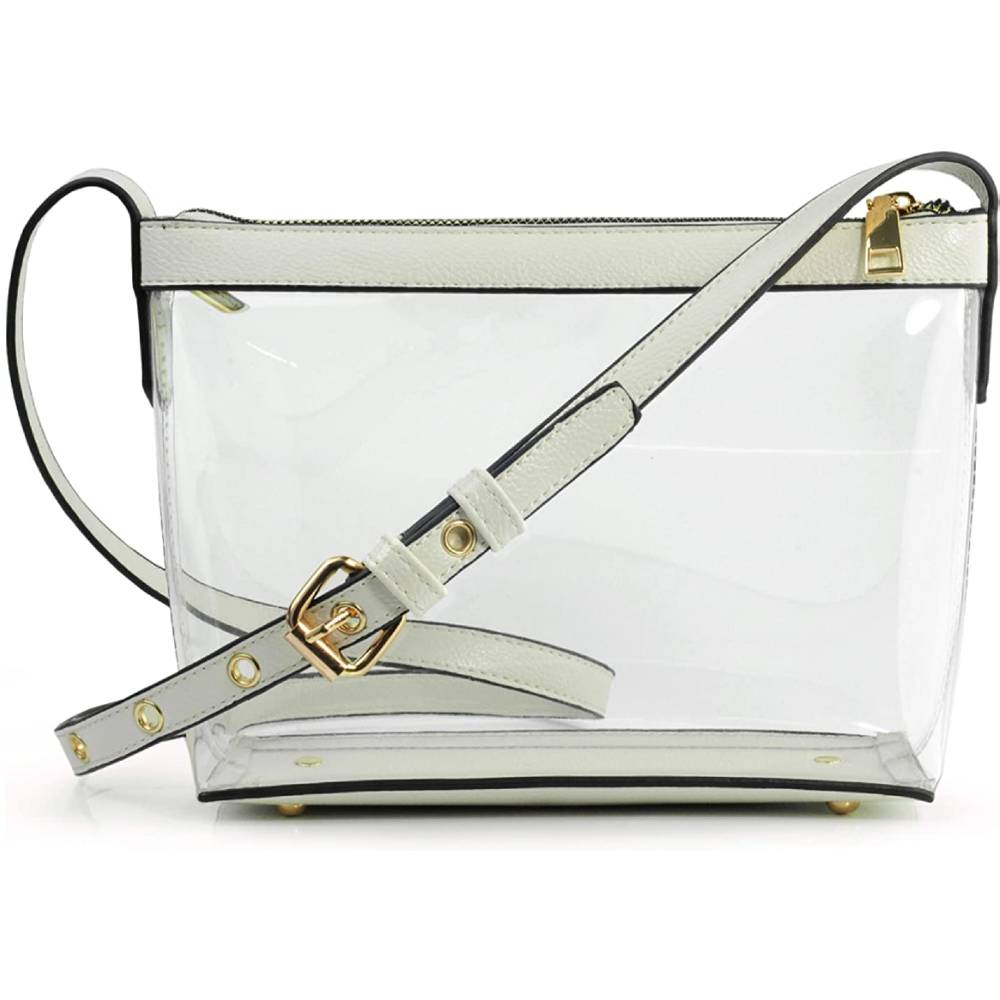 Clear Zipper Cross Body Bag with Vegan Leather Trim | Multiple Colors - L