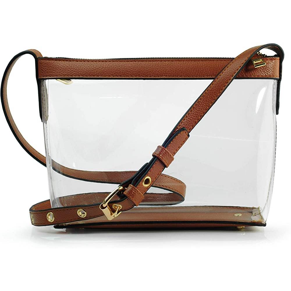 Clear Zipper Cross Body Bag with Vegan Leather Trim | Multiple Colors - B