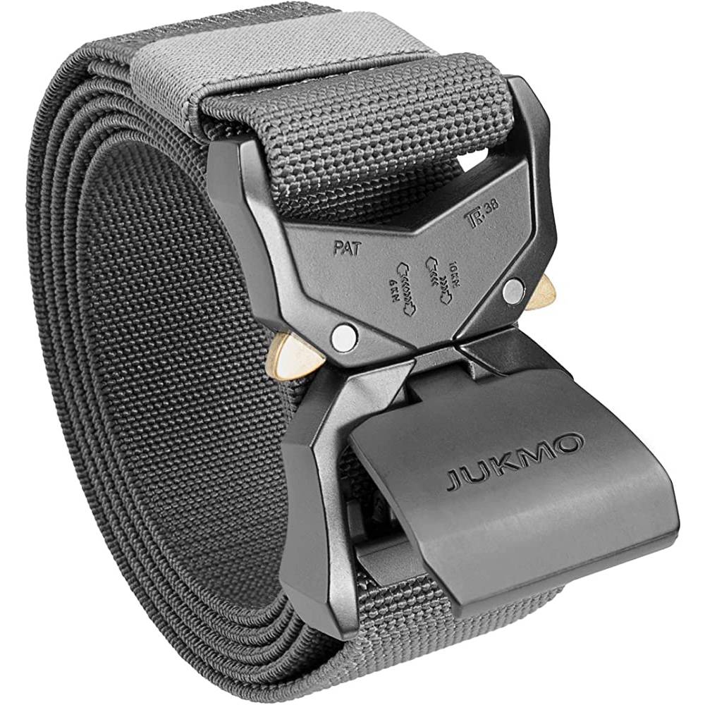 JUKMO Tactical Belt, Military Hiking Rigger 1.5" Nylon Web Work Belt with Heavy Duty Quick Release Buckle | Multiple Colors - GR