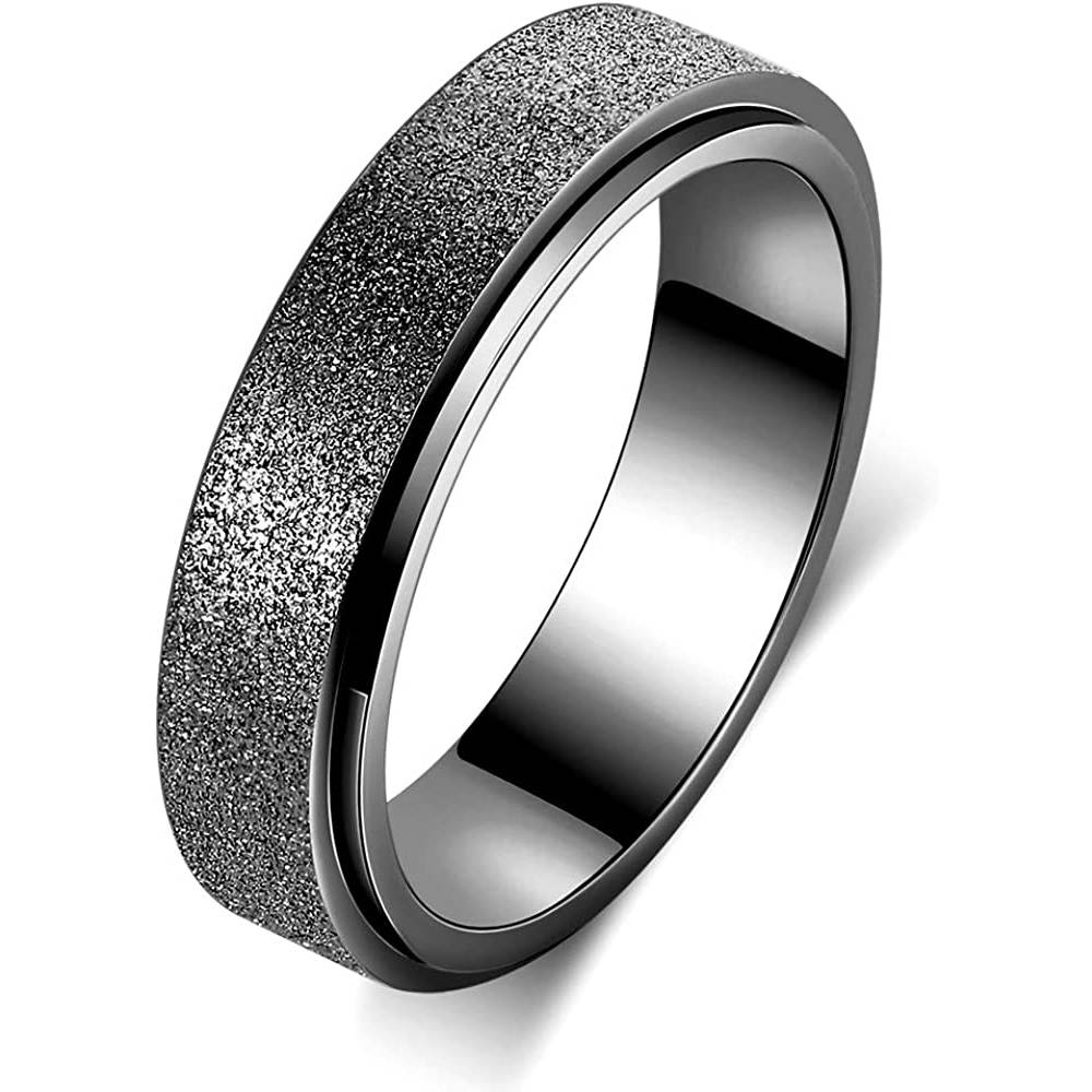 Titanium Stainless Steel Anxiety Ring for Women Men, Size 6-10, Width 6MM, 5-Color: Rose Gold-Rainbow-Silver-Black-Blue, Sand Blasted Finished | Multiple Colors and Sizes - BW