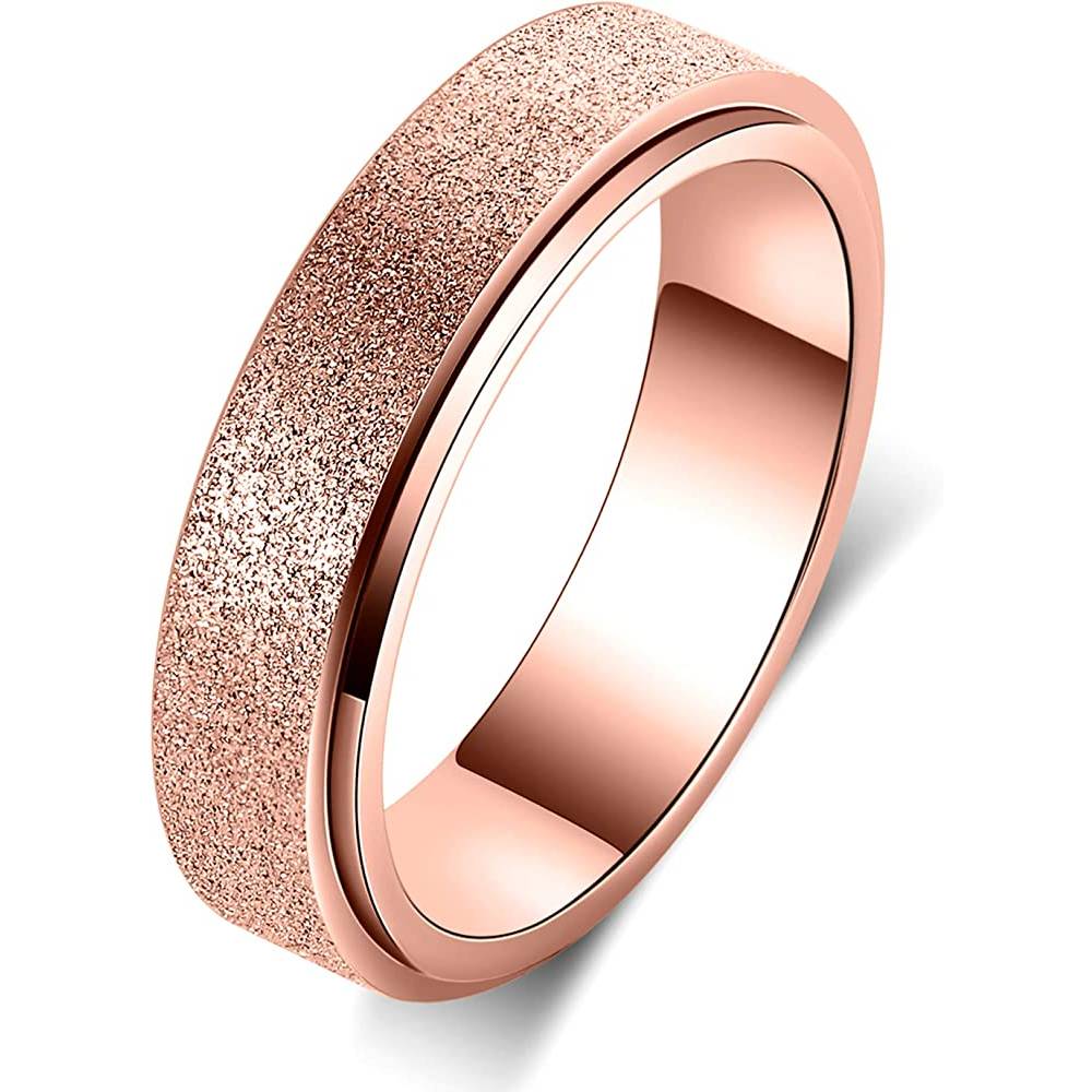Titanium Stainless Steel Anxiety Ring for Women Men, Size 6-10, Width 6MM, 5-Color: Rose Gold-Rainbow-Silver-Black-Blue, Sand Blasted Finished | Multiple Colors and Sizes - RGW