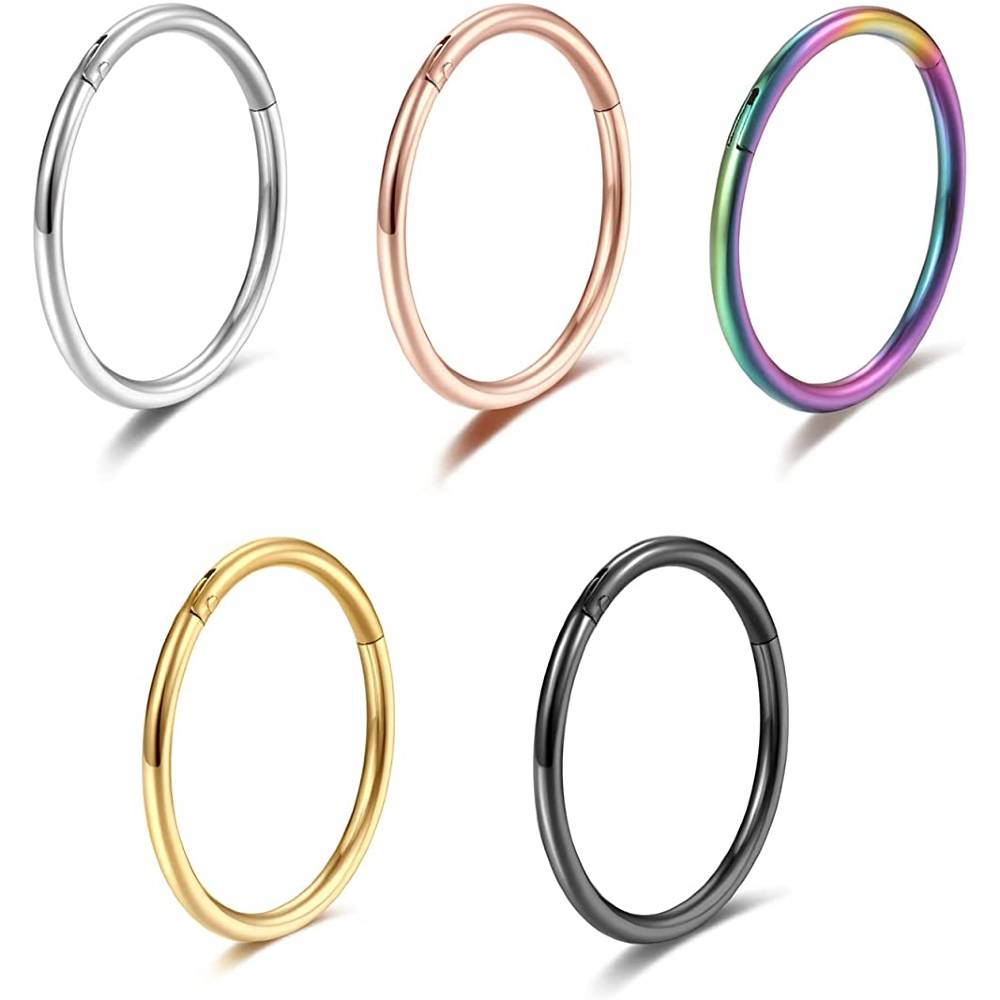 5 Pcs 20G 18G 16G Nose Rings Hoop Set 316L Surgical Steel Earrings Tragus Septum Piercing Cartilage Hoop For Women Men | Multiple Colors and Sizes - MC