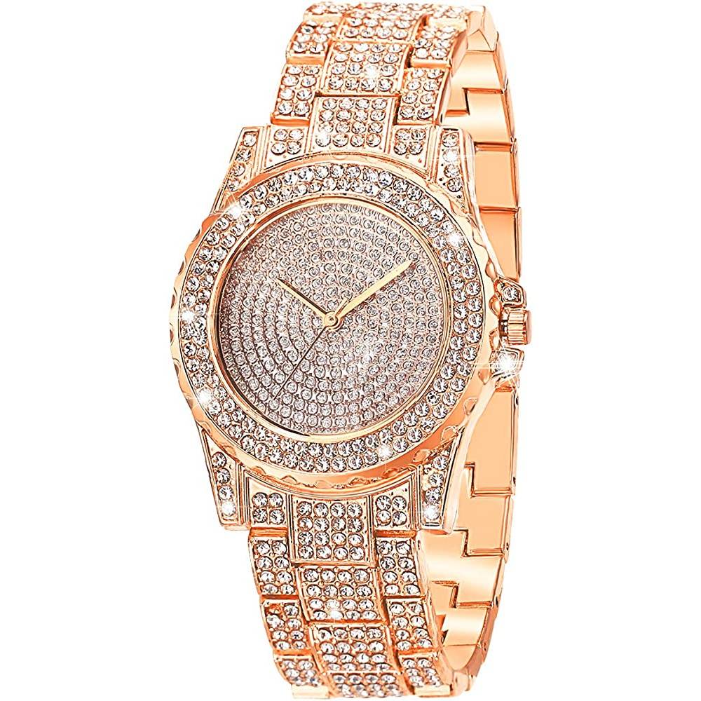 ManChDa Luxury Ladies Watch Iced Out Watch with Quartz Movement Crystal Rhinestone Diamond Watches for Women Stainless Steel Wristwatch Full Diamonds - RG
