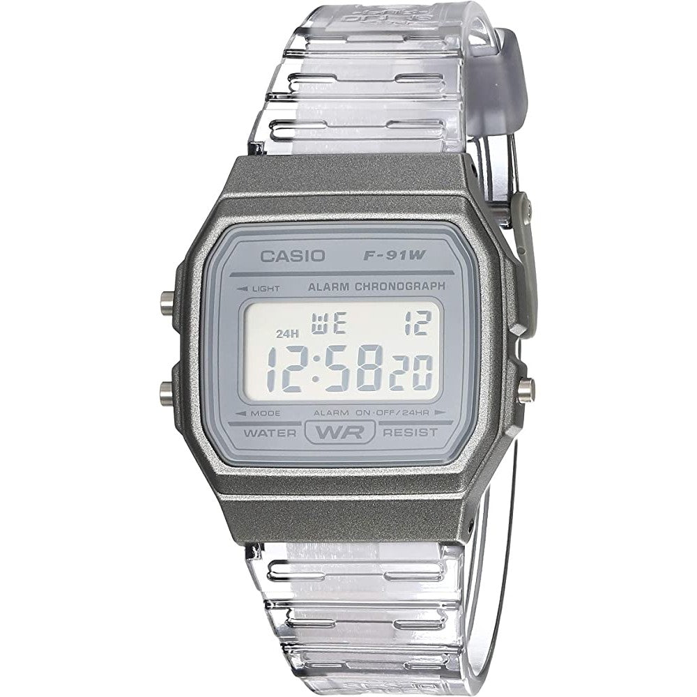 Casio F91W-1 Classic Resin Strap Digital Sport Watch - Clear Grey