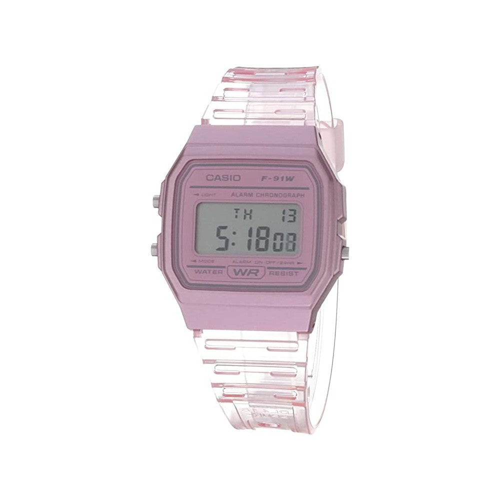 Casio F91W-1 Classic Resin Strap Digital Sport Watch - Clear Pink