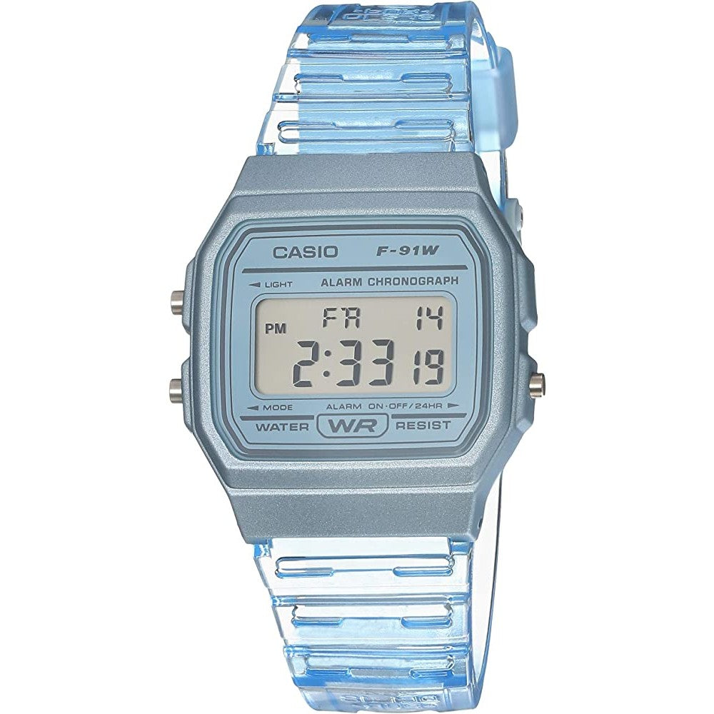 Casio F91W-1 Classic Resin Strap Digital Sport Watch - Clear Blue