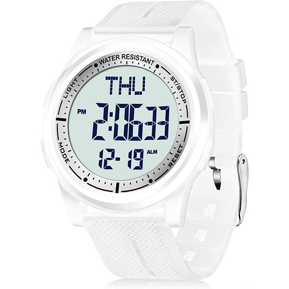 Beeasy Digital Watch Waterproof with Stopwatch Alarm Countdown Dual Time, Ultra-Thin Super Wide-Angle Display Digital Wrist Watches for Men | Multiple Colors - WH