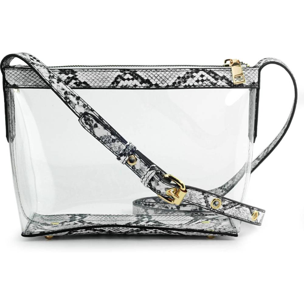 Clear Zipper Cross Body Bag with Vegan Leather Trim | Multiple Colors - S